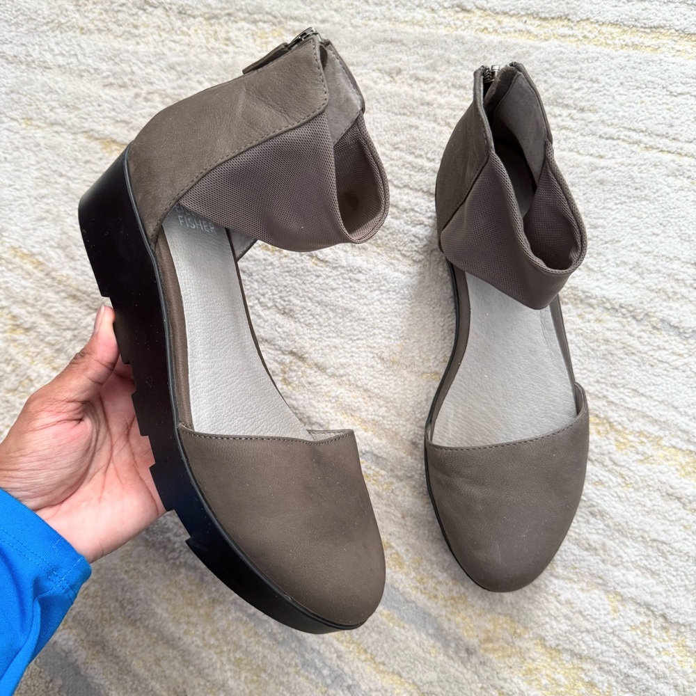 Eileen Fisher Gray Ankle Strap Platform Sandals Size 6.5